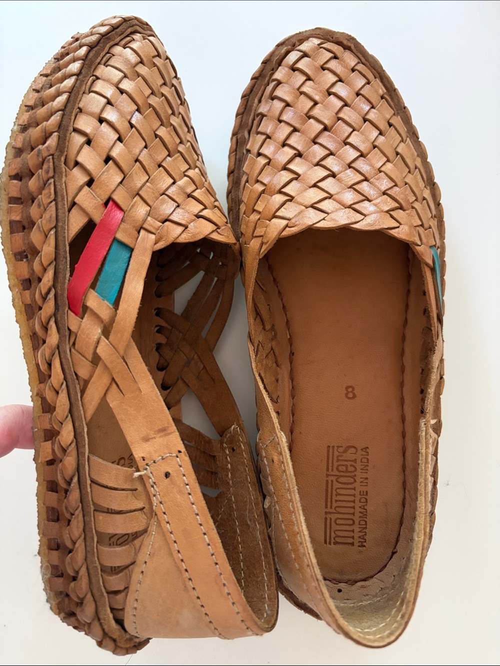 Mohinders Woven City Slippers Leather Women's Flats with Red & Teal Accents
